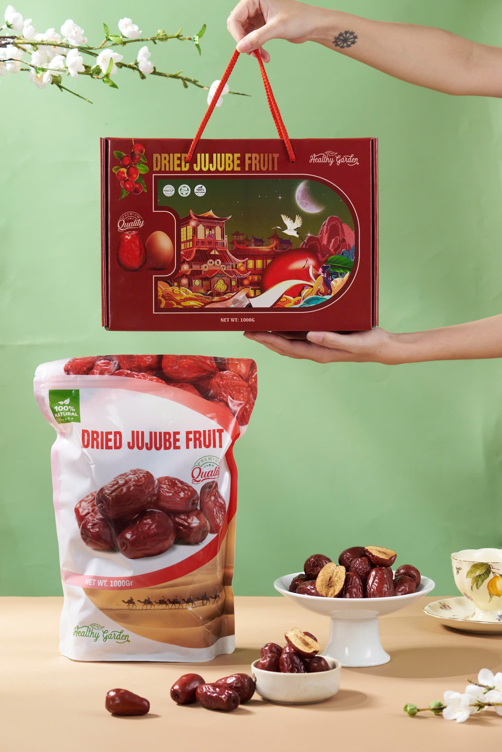 Táo Đỏ Tân Cương Dried Jujube Hộp Lạc Đà 1000g